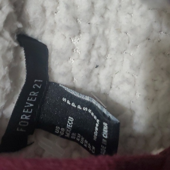 Forever 21 Jacket Mens Size Small  Burgundy Sherpa-Lined Hoodie Zippered - Picture 5 of 8